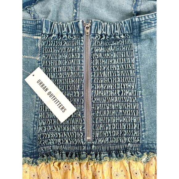 VTG Denim Corset Strapless Y2K Blue XL Baddie Strapless Peplum Frill Tube Top - Picture 9 of 10